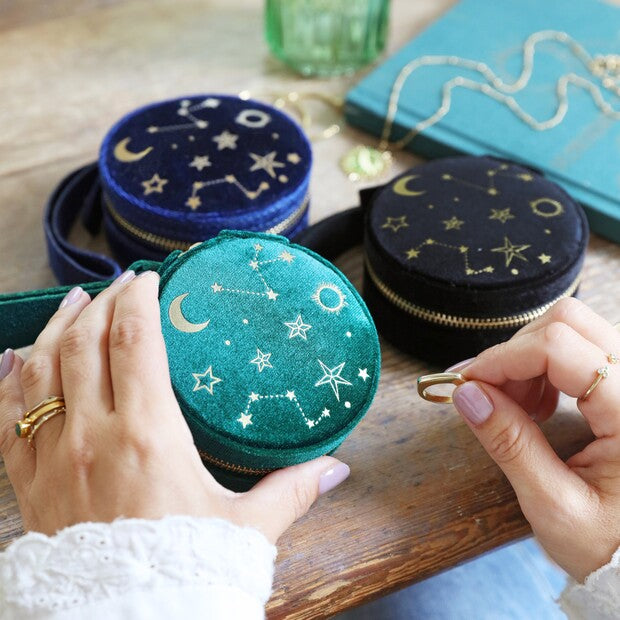 Starry Night Velvet Mini Round Jewelry Case