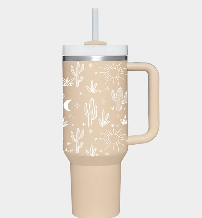 Stanley Style Cactus Insulated Tumbler - Pink