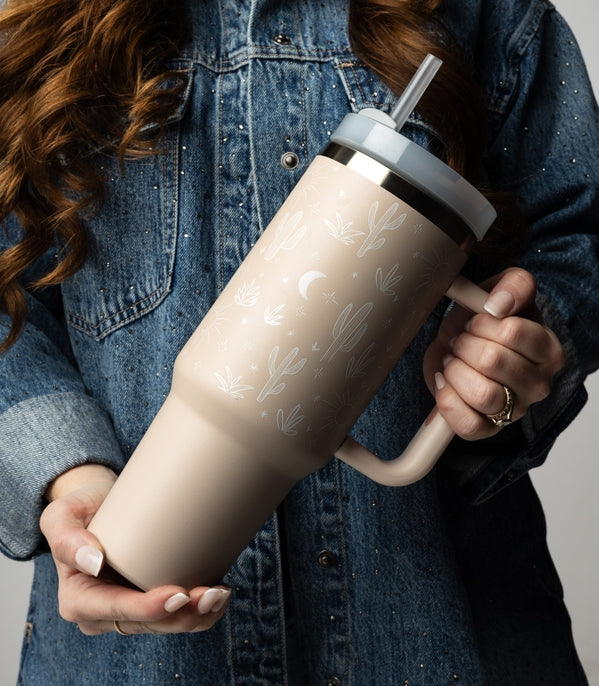 Stanley Style Cactus Insulated Tumbler - Pink