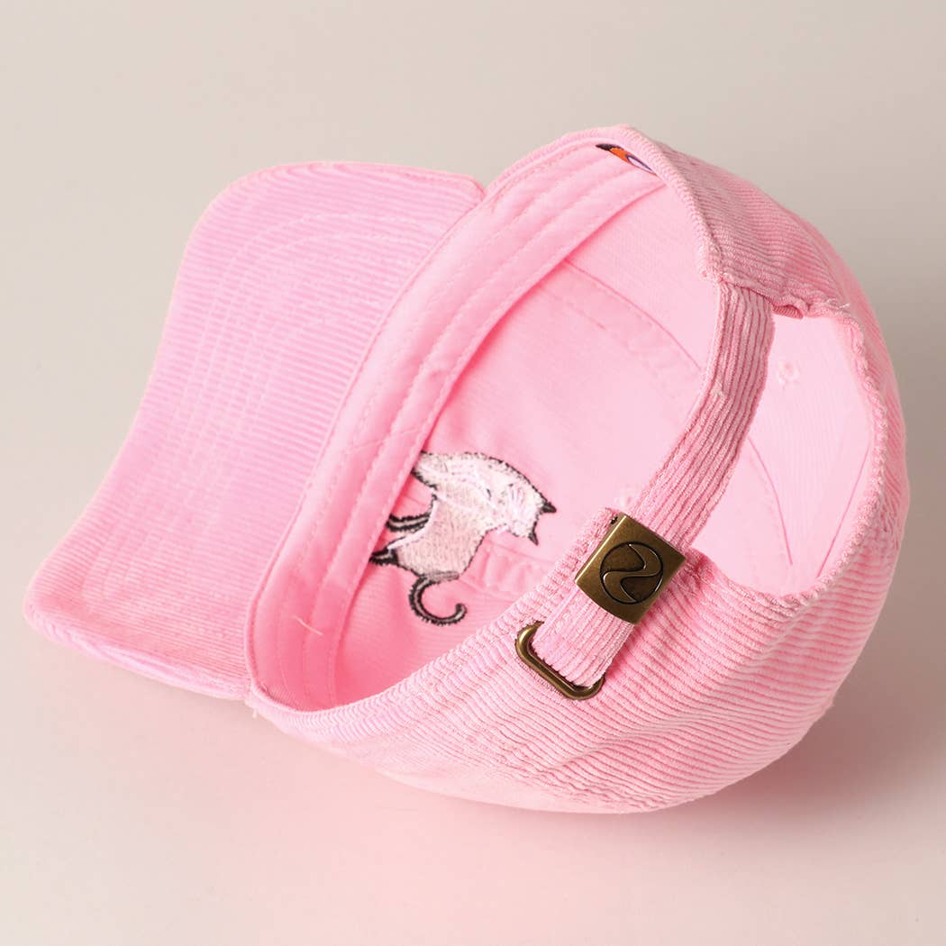 Tuxedo Cat Embroidery Corduroy Baseball Cap