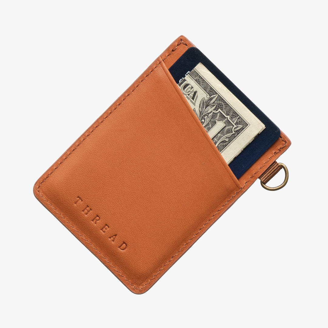 Thread Patterned Vertical Leather Elastic Wallet