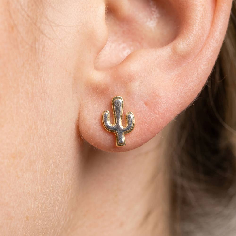 Two Tone Cactus Stud Earrings