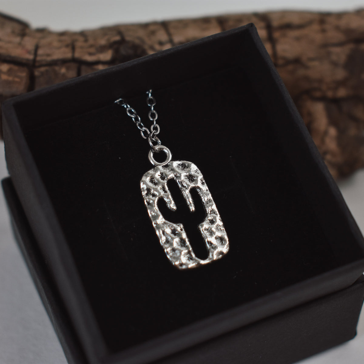 Hammered Cactus Cutout Necklace