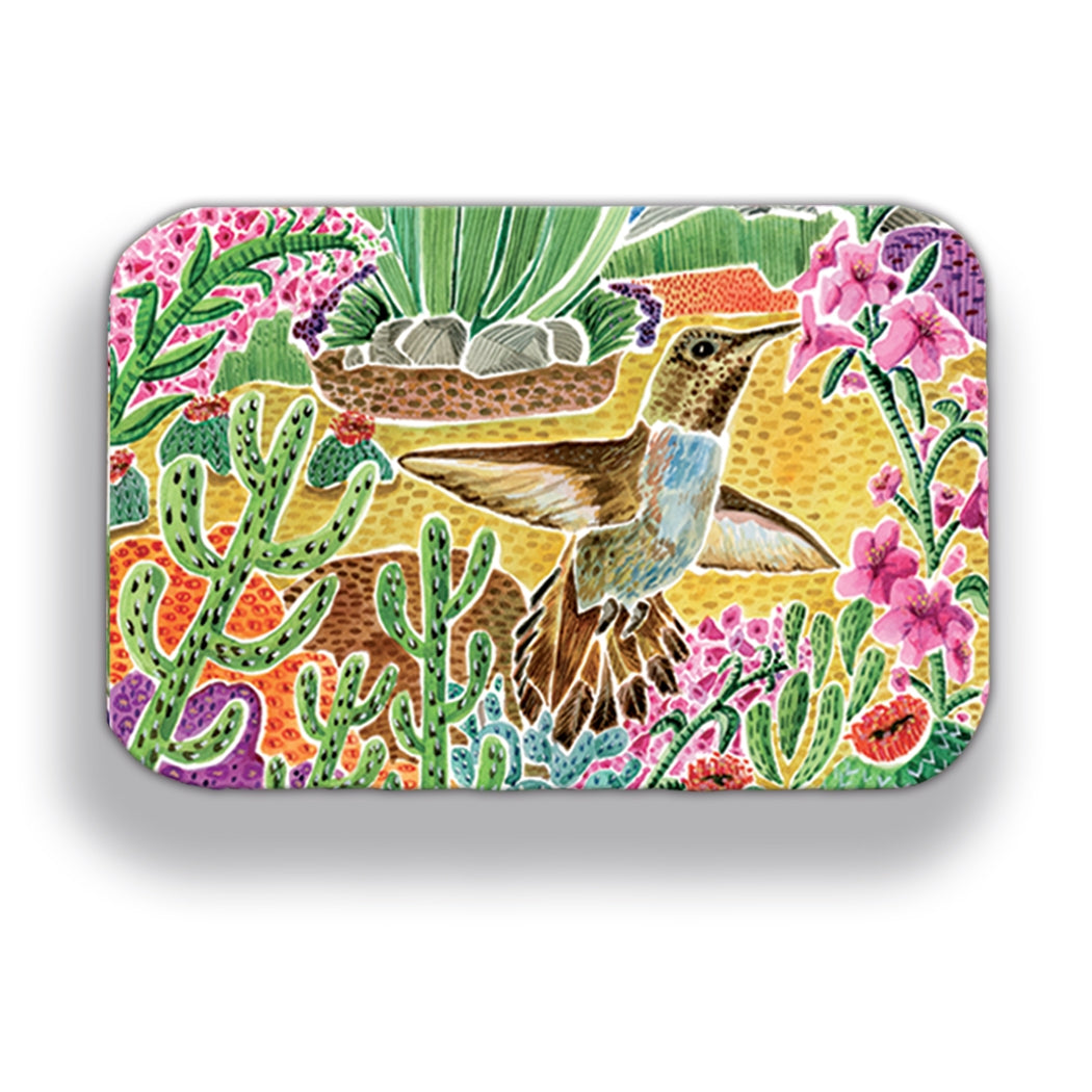 Hummingbird Desert Scene Wood Magnet