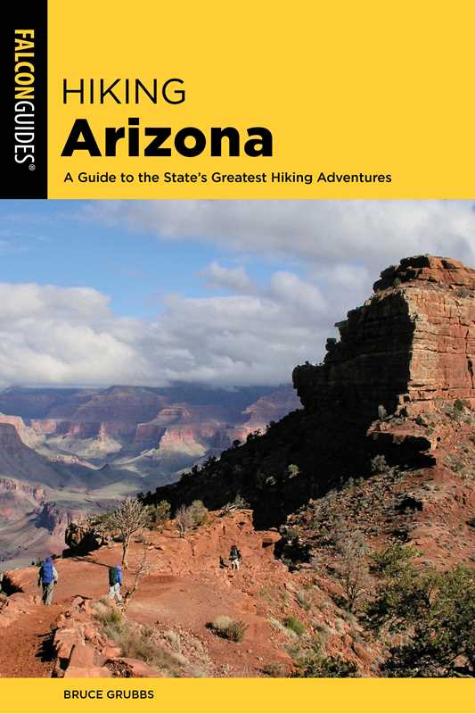 Hiking Arizona book cover showing canyon scenery and hikers on a red rock trail.