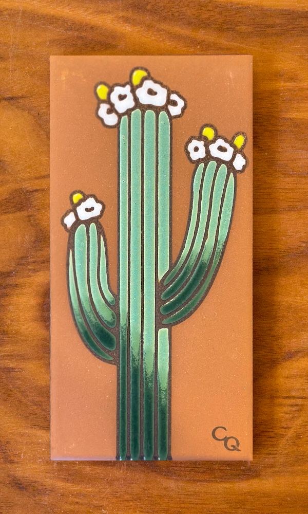 Blooming Saguaro Hand-Glazed Tile