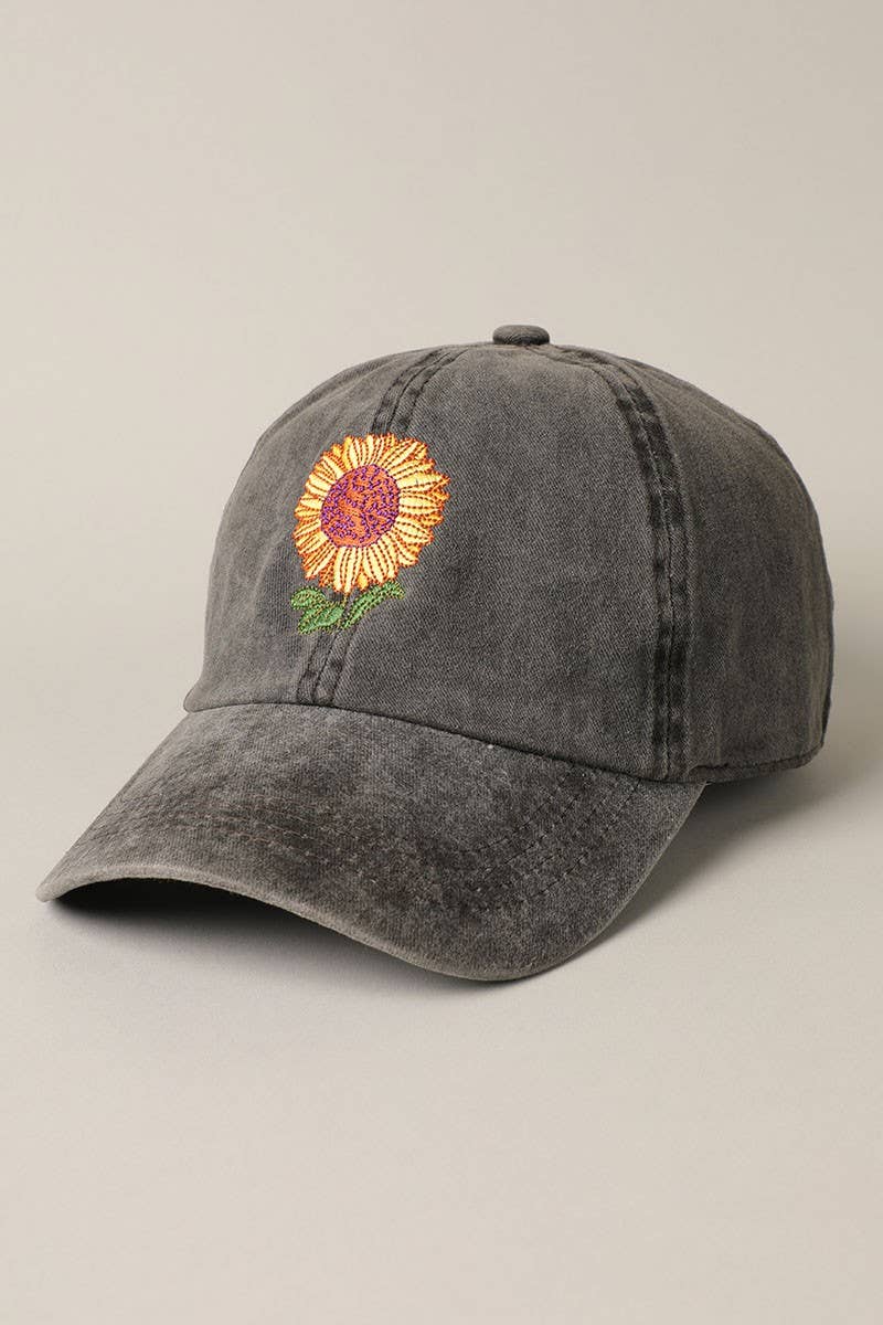 Sunflower Embroidery Baseball Cap Hat