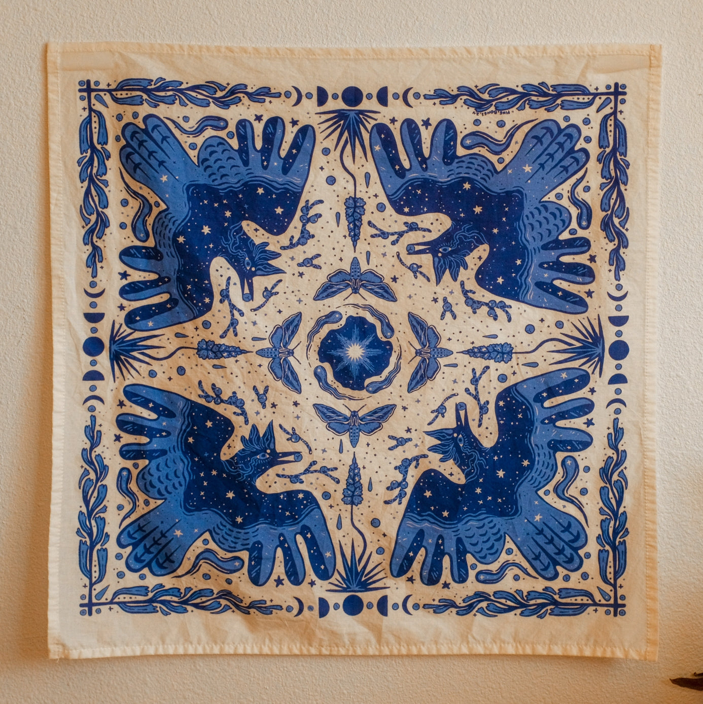 Steller’S Jay & Moths – Eco-Friendly Cotton Bandana