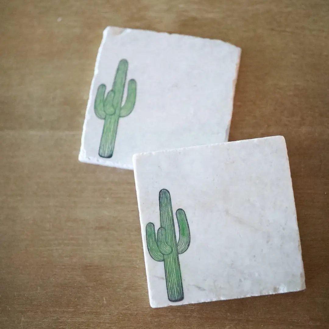 Saguaro Cactus Painted Marble Coaster