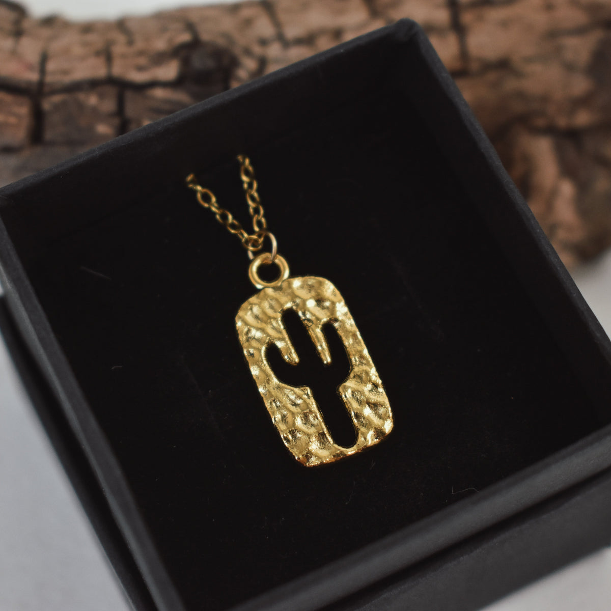Hammered Cactus Cutout Necklace