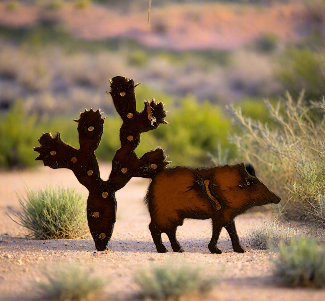 Javelina and Prickly Pear Rustic Metal Ornament