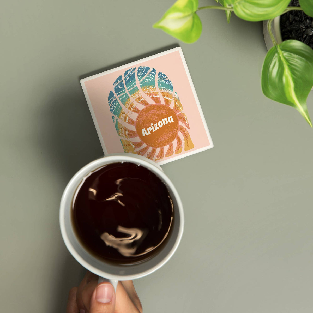 Retro Sunburst Arizona Ceramic Coaster