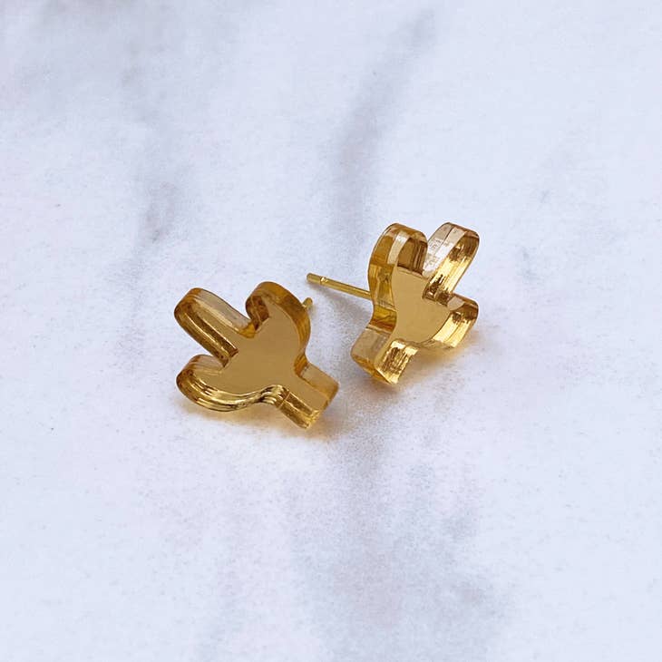 Gold tone cactus stud earrings with posts