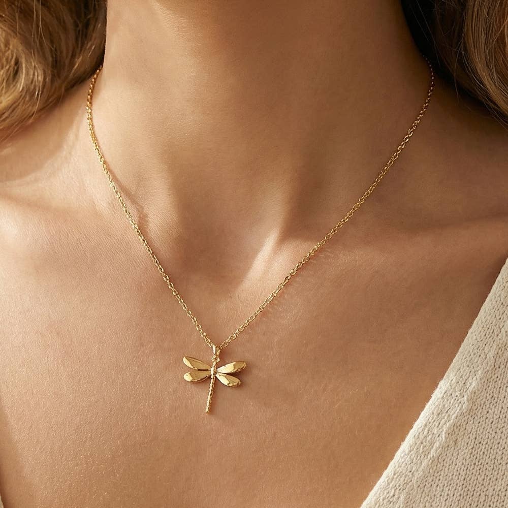 Gold Dipped Dragonfly Pendant Necklace