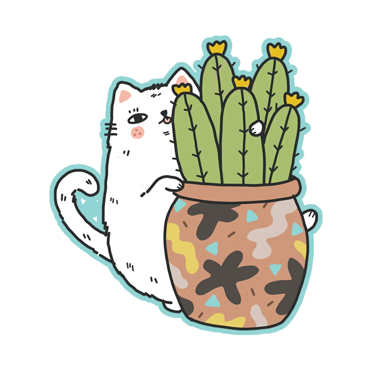 Cat Potted Cactus Sticker