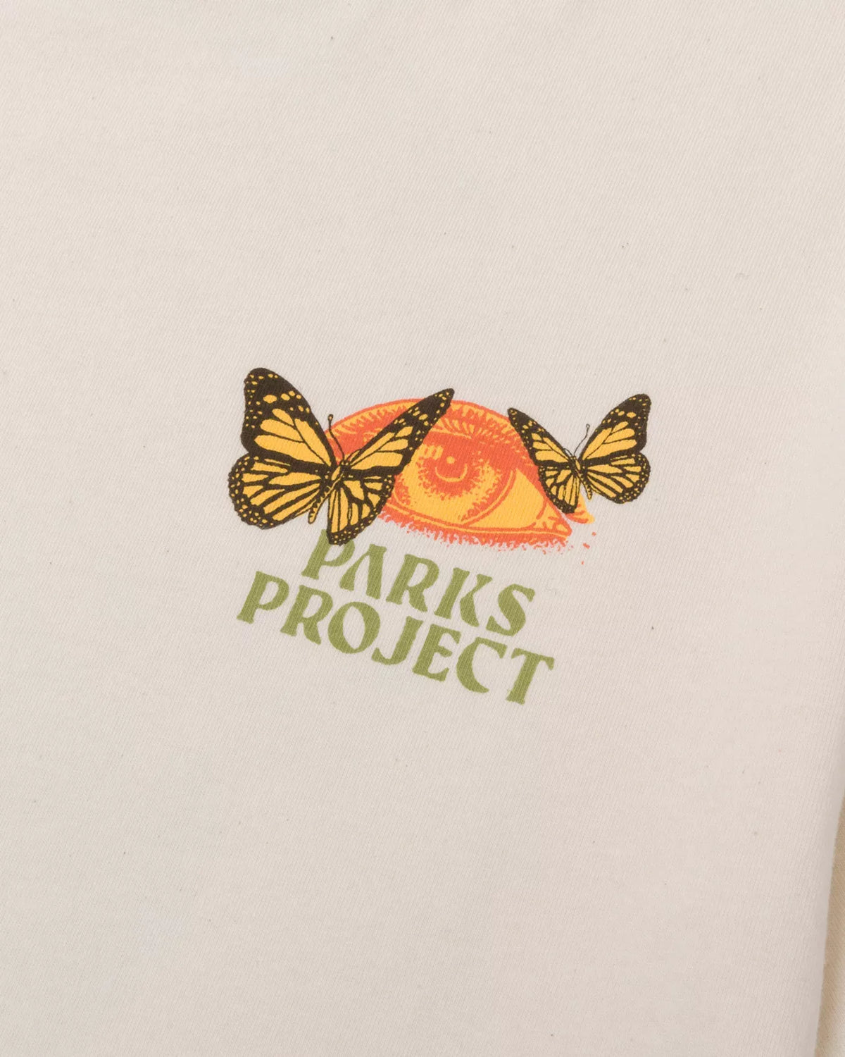 Print shows a cactus bouquet with an orange sun and two monarch butterflies beneath Parks Project text.