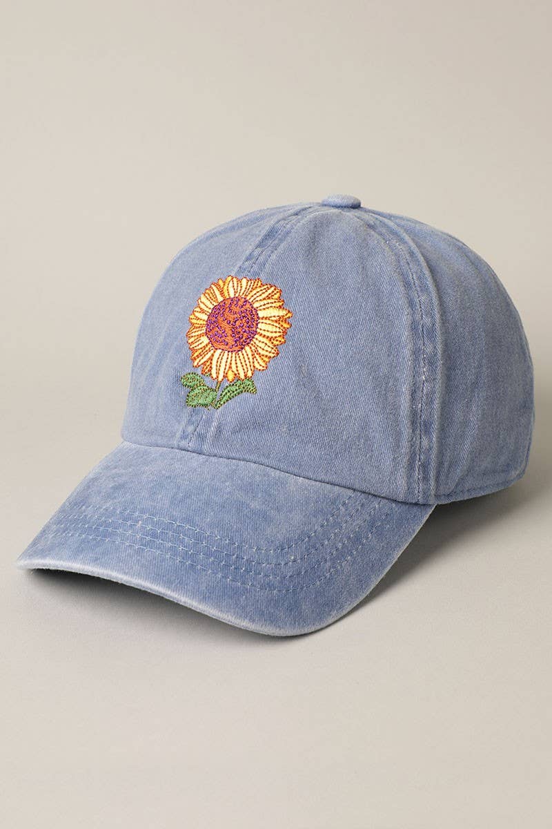 Sunflower Embroidery Baseball Cap Hat