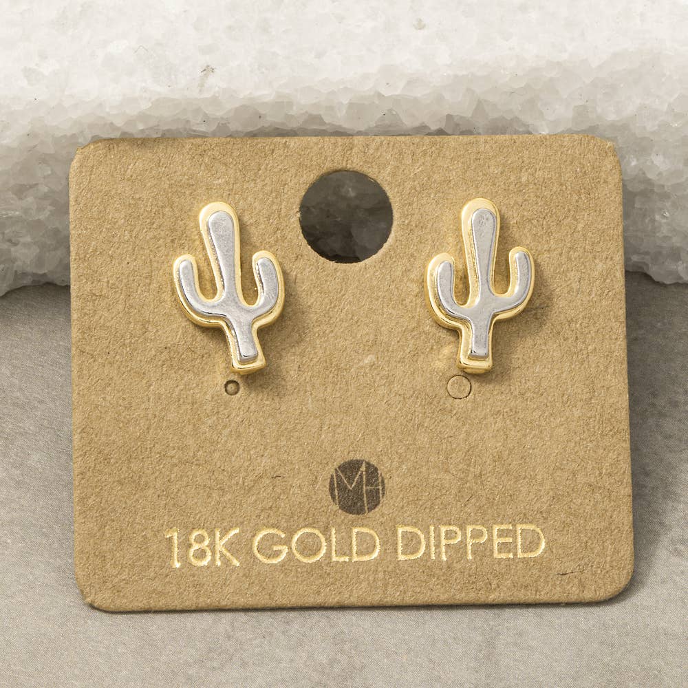 Two Tone Cactus Stud Earrings