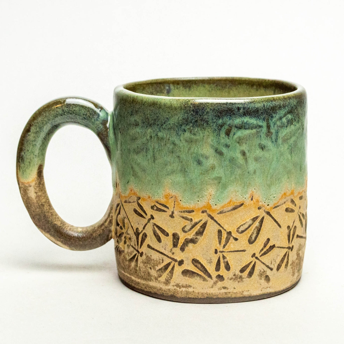Green Dragonfly Handmade Ceramic Mug - 10 oz