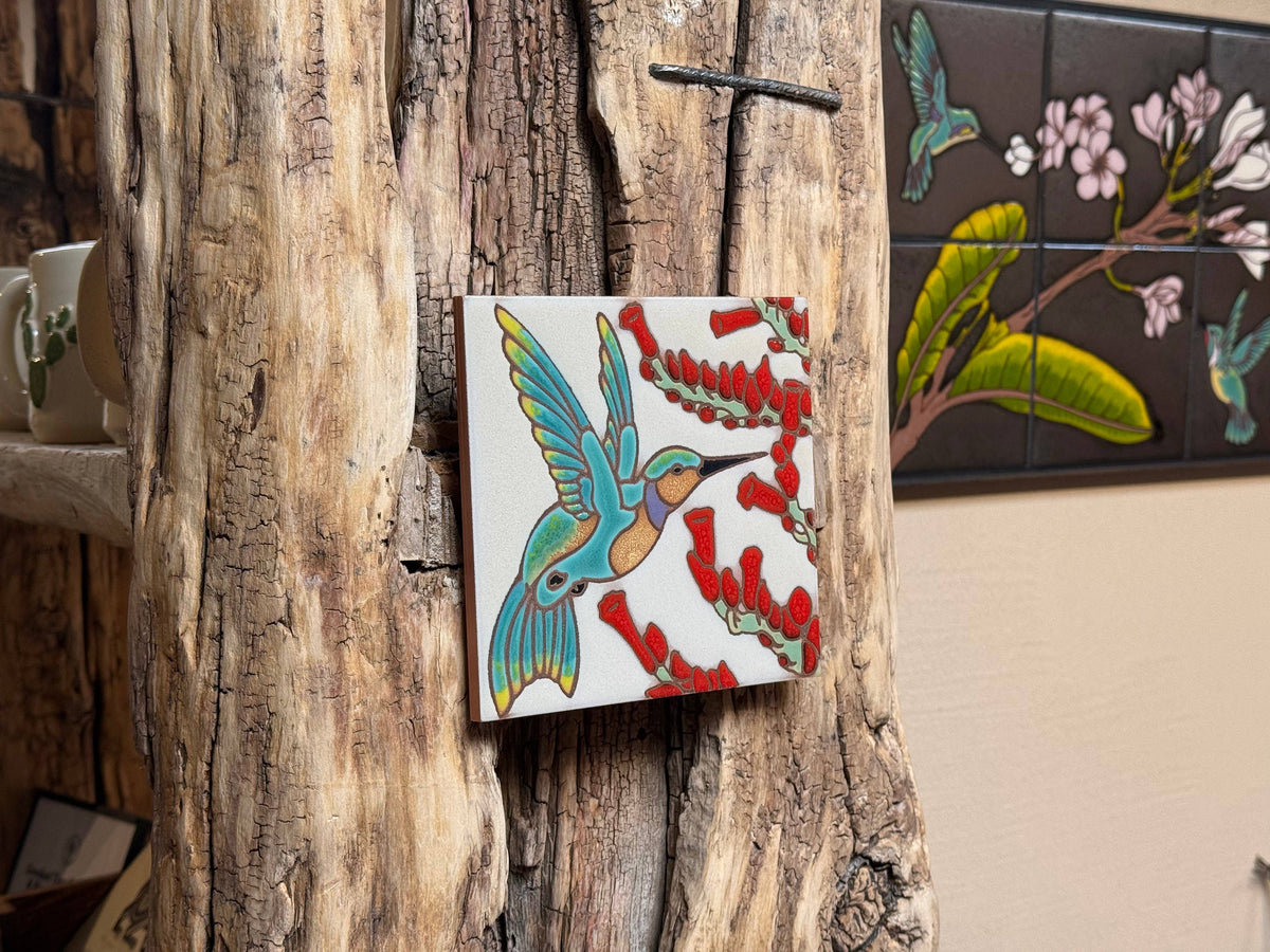 Hummingbird with Ocotillo Hand-Glazed Art Tile Trivet