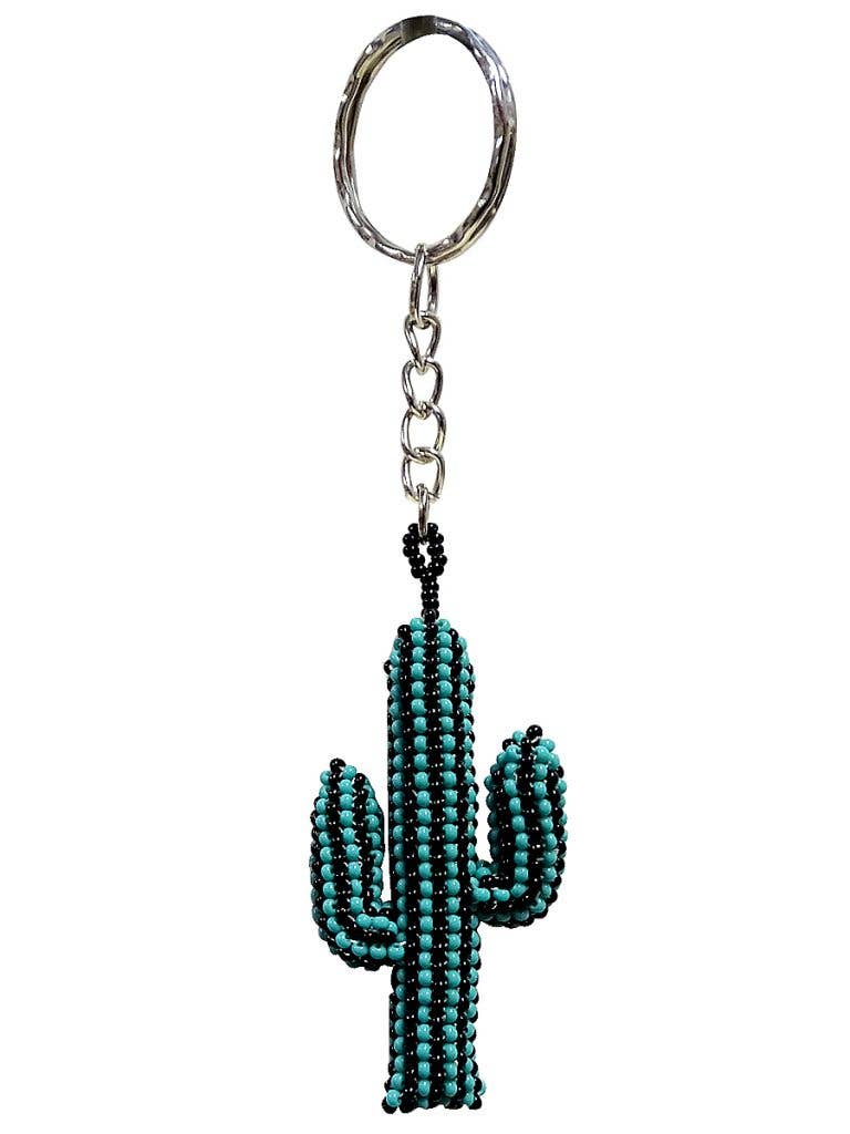 Beaded Striped Cactus Seed Bead Figurine Keychain