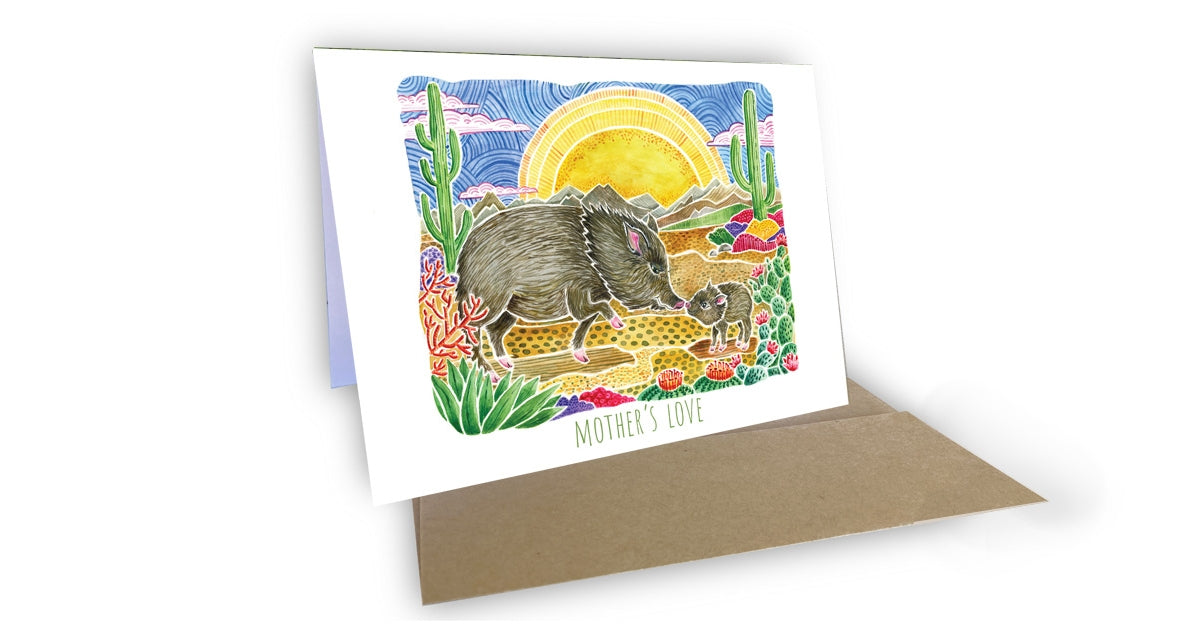 Javelina Mother & Baby Southwest Desert 5 X 7 Greeting Card