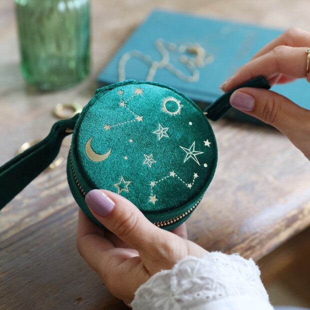 Starry Night Velvet Mini Round Jewelry Case