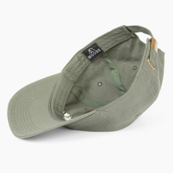 Interior view of Prickly Pear Cactus Hat in pine green showing inner lining and tag