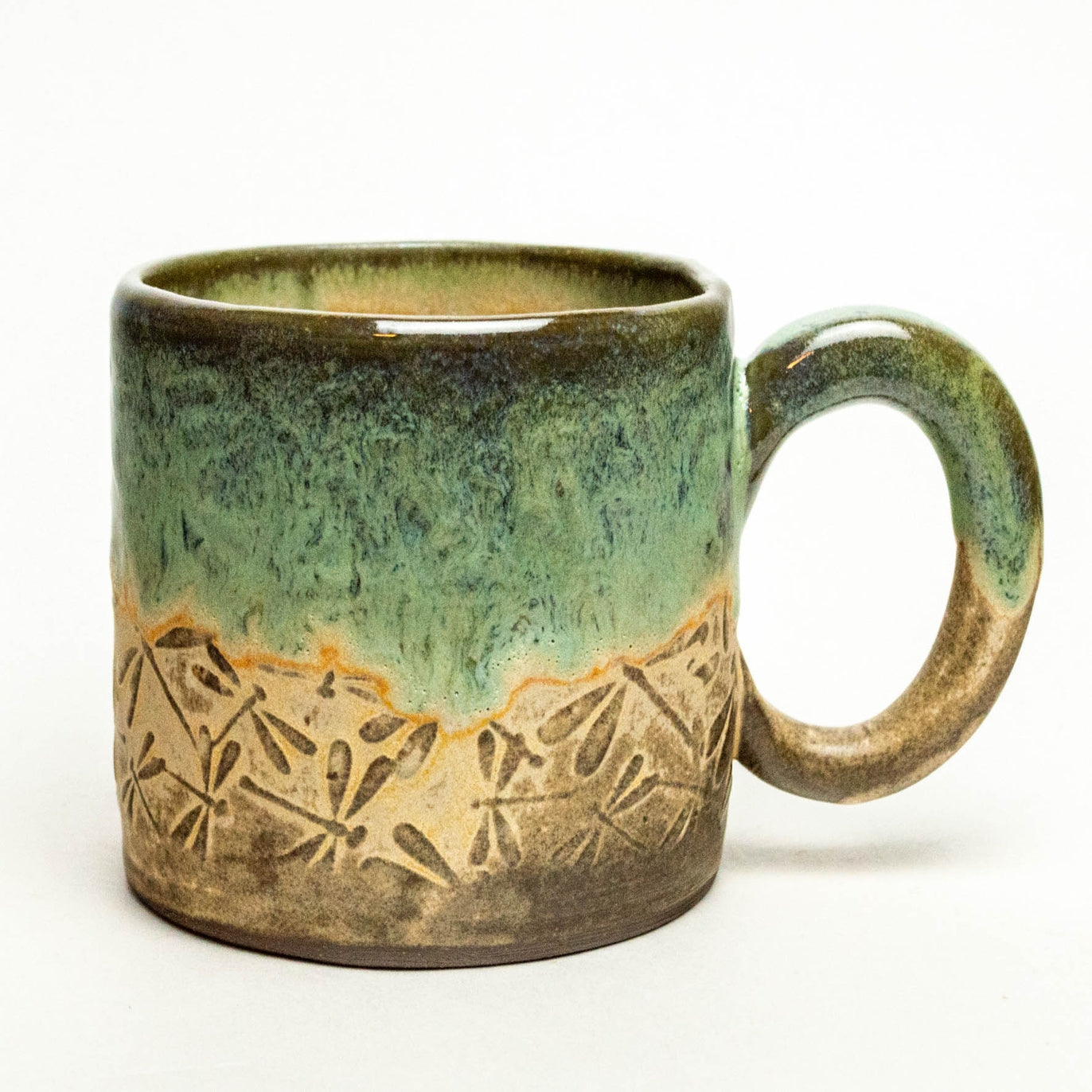 Green Dragonfly Handmade Ceramic Mug - 10 oz