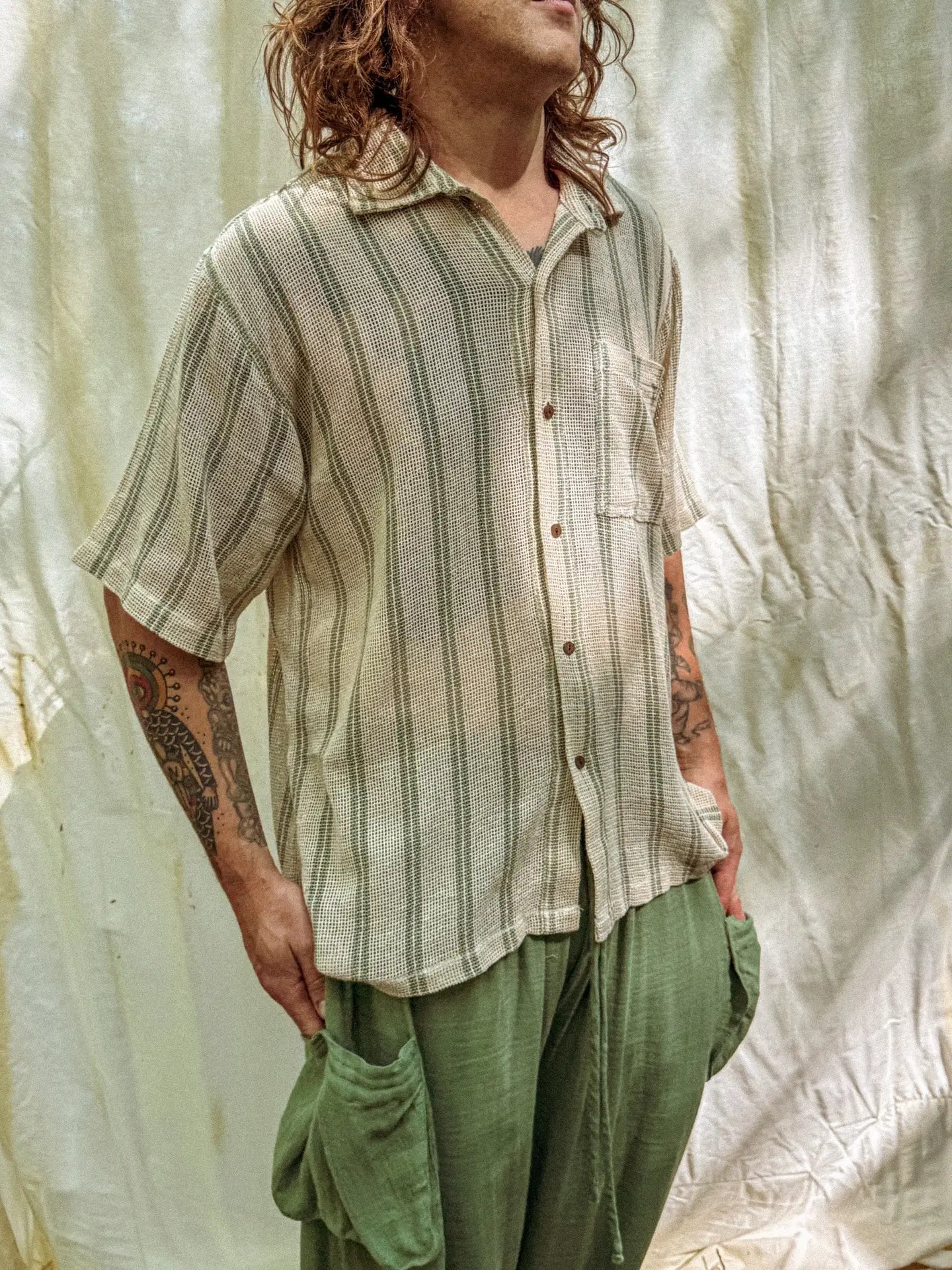 Boho Mesh Button Up Tee