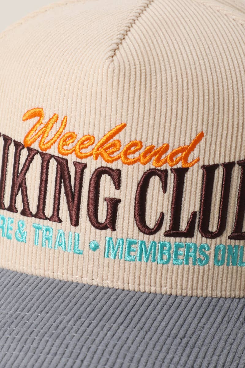 Hiking Club Embroidered Corduroy Trucker Hat