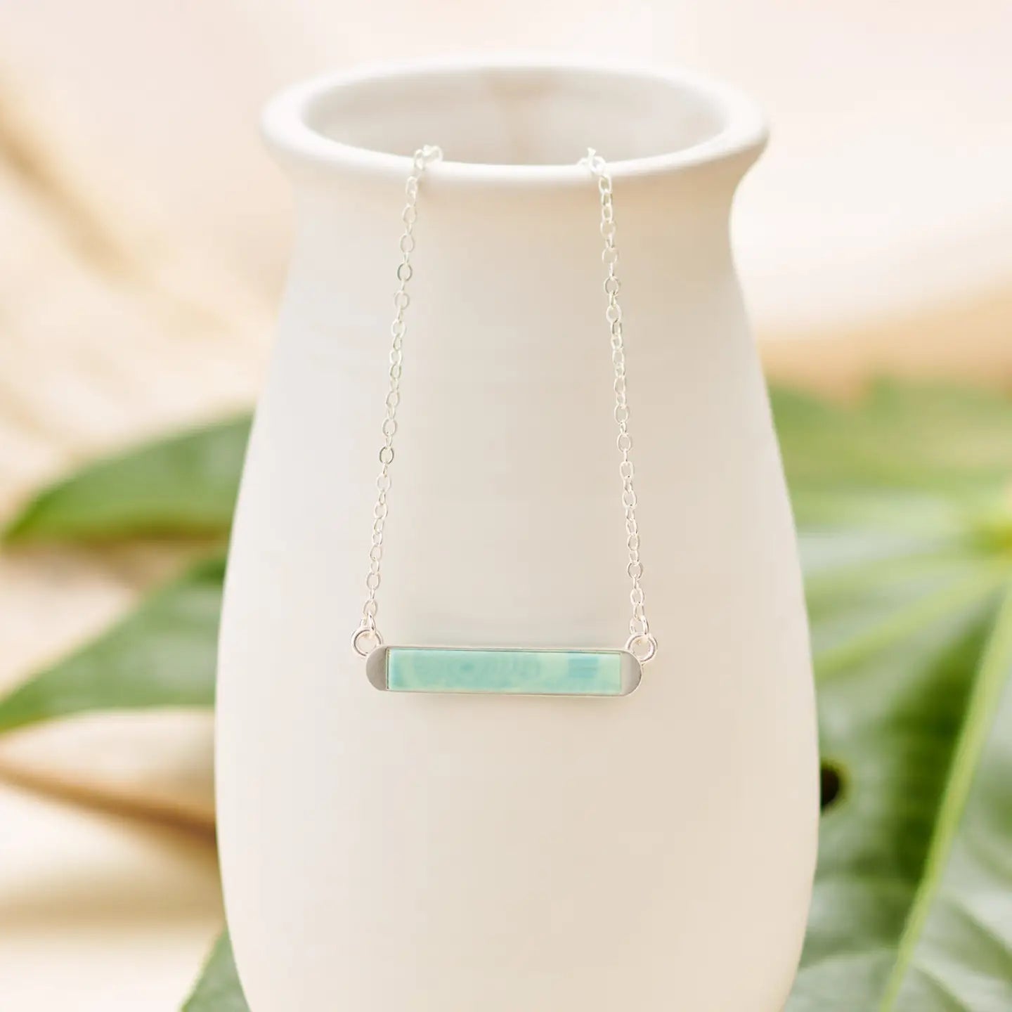 Maui Blue Mini Reversible Bar Necklace - Horizontal