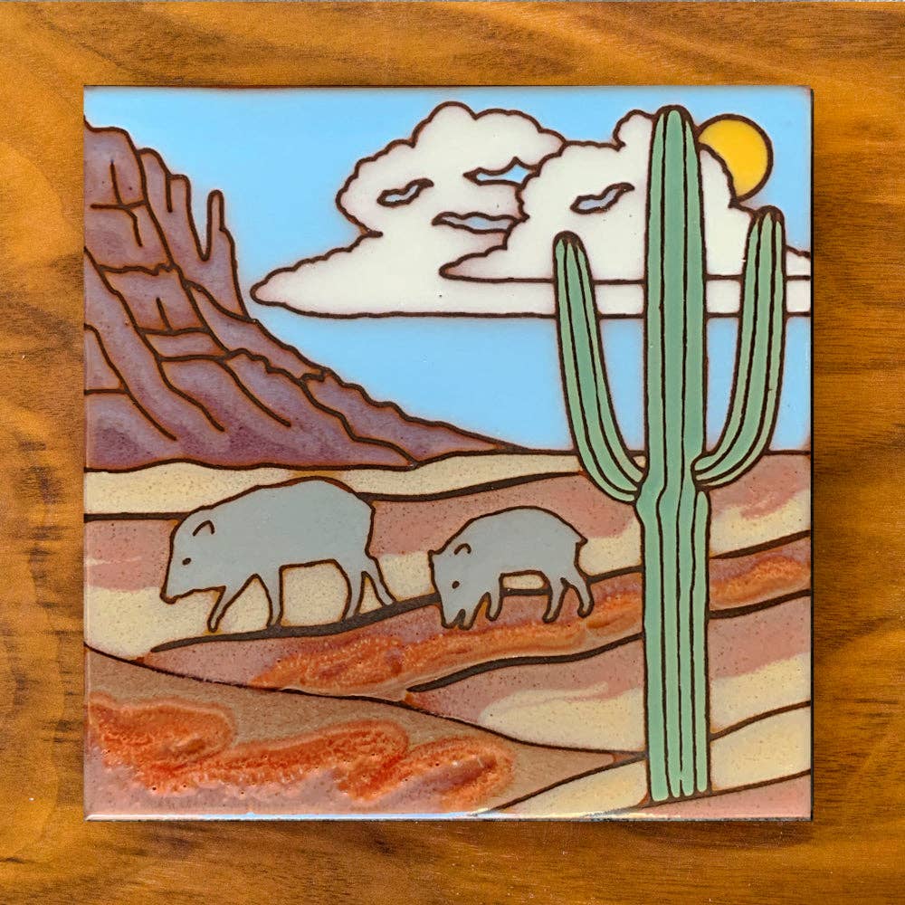 Javelina Hand-Glazed Art Tile Trivet