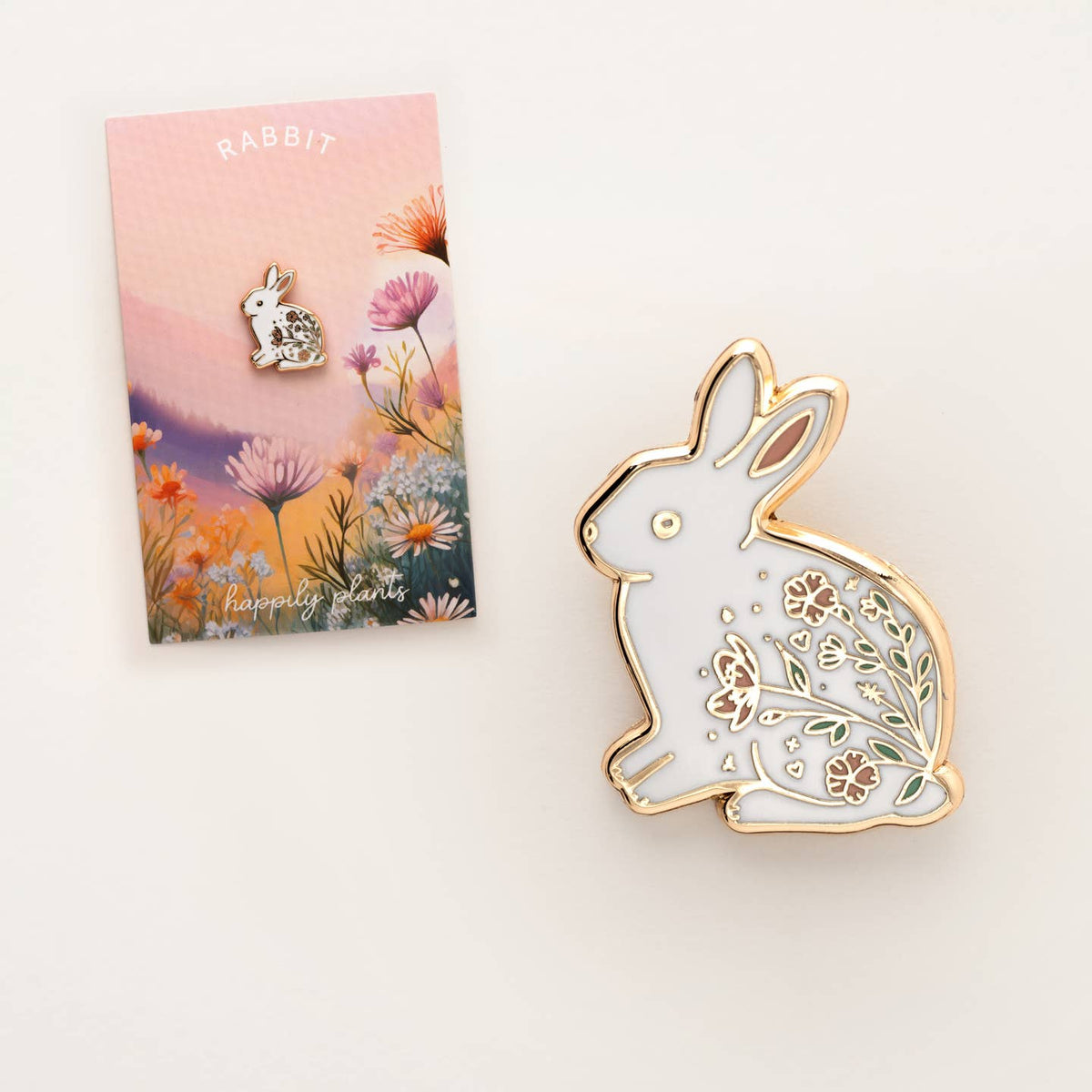 White Floral Bunny Rabbit Enamel Pin