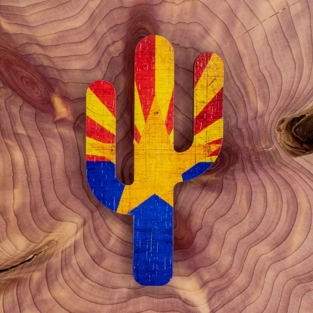 Wooden Cactus Magnet - Arizona Flag