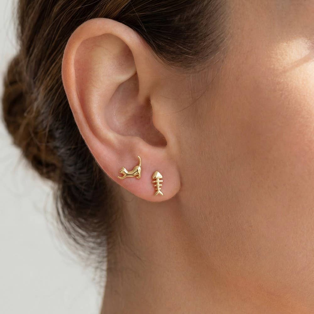 Cat And Fish Stud Earrings