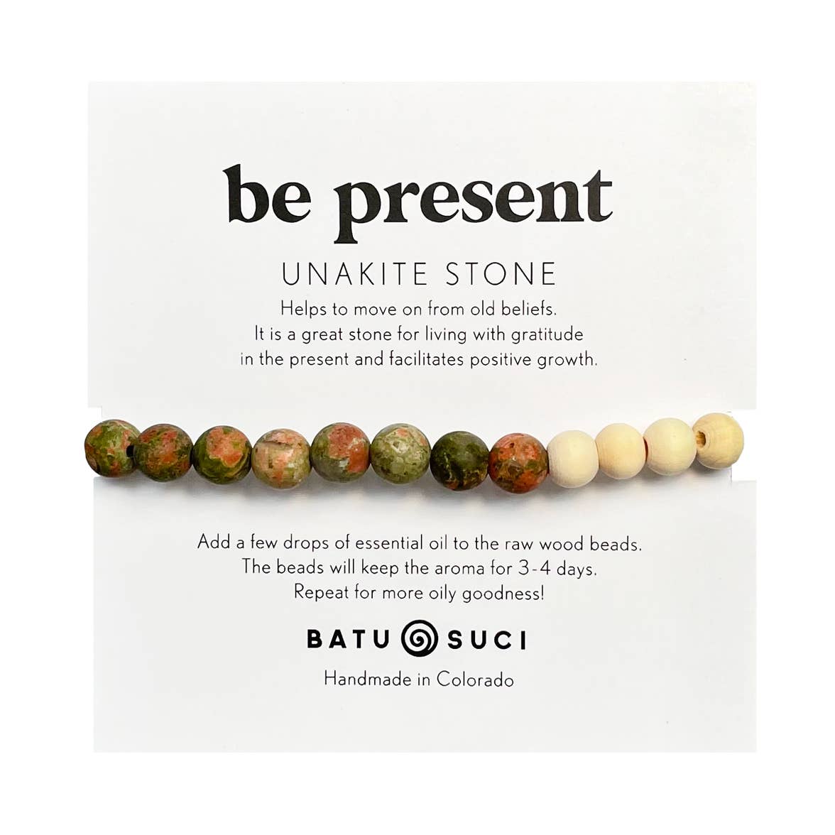 Be Present / Unakite Stone Aromatherapy Bracelet