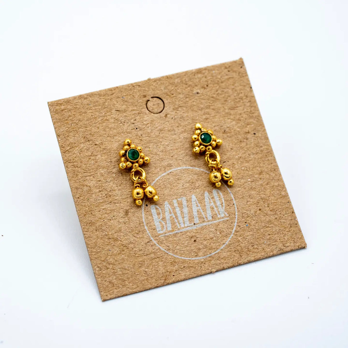Brass Emerald Charm Stud
