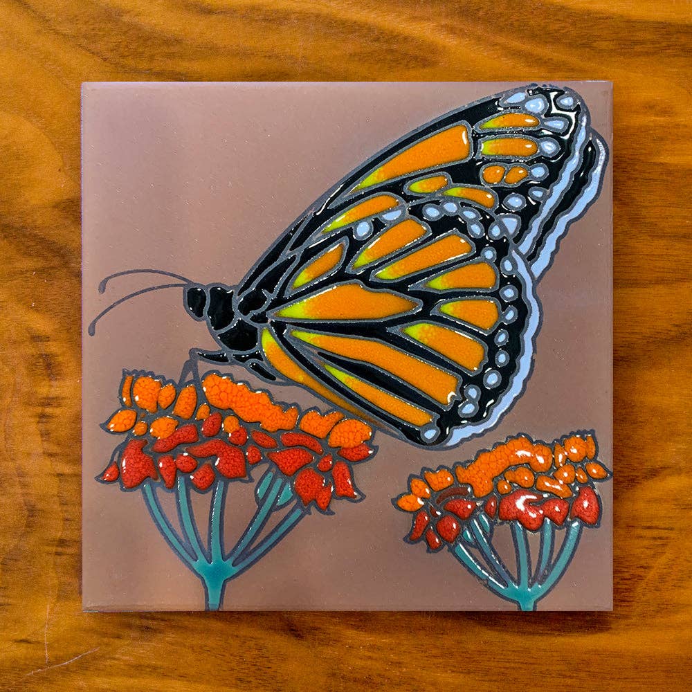 Monarch with Milkweed Hand-Glazed Art Trivet