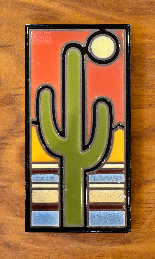 Retro Saguaro Hand-Glazed Tile