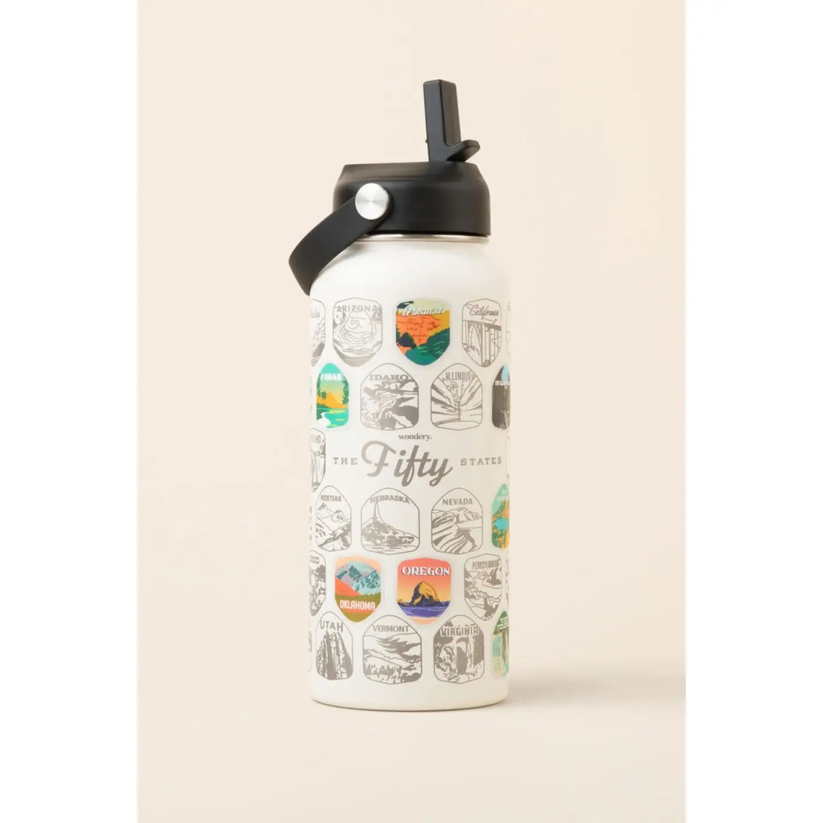 Fifty States Bucket List Water Bottle + Stickers