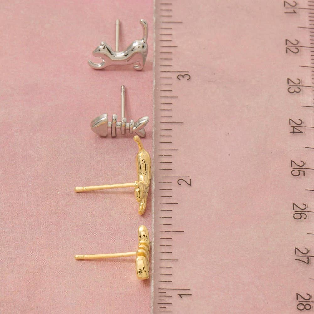 Cat And Fish Stud Earrings