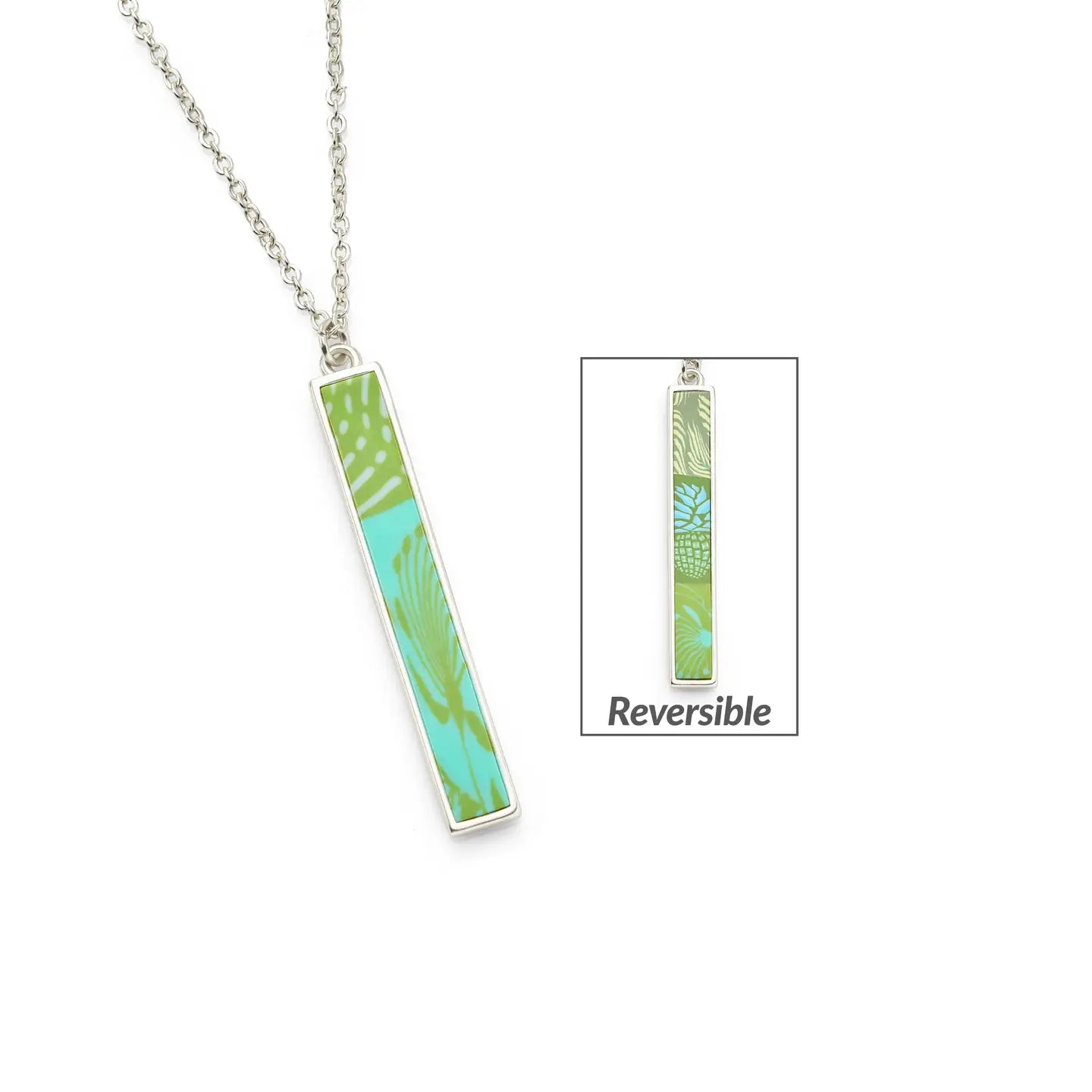 Tropical Green Reversible Bar Necklace - Vertical