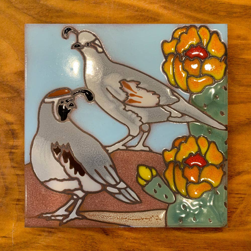 Quails Hand-Glazed Art Tile Trivet