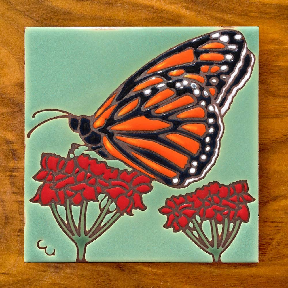 Monarch with Milkweed Hand-Glazed Art Trivet