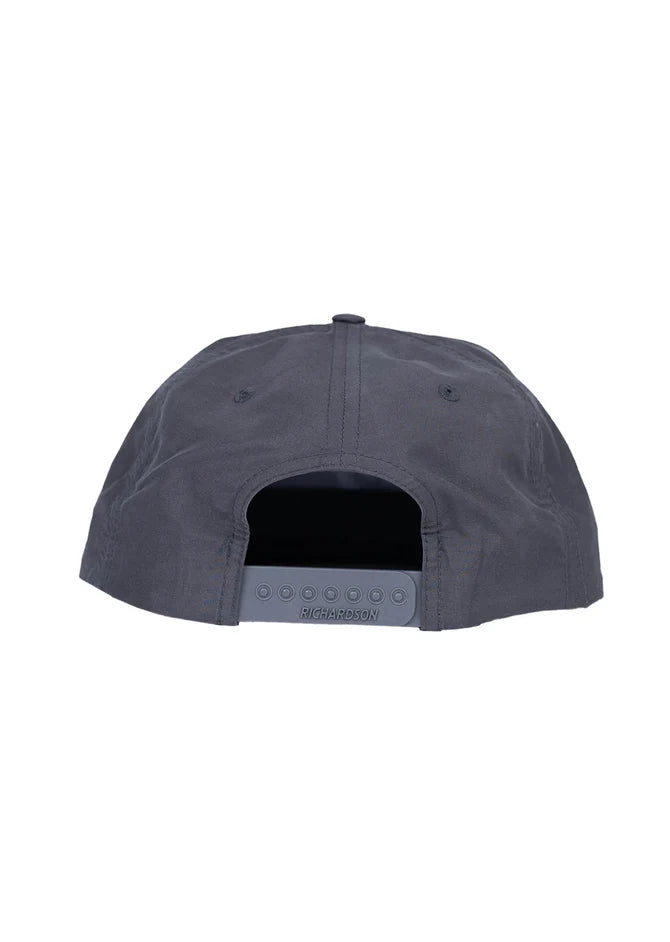 Back view of a dark gray Arizona Script Snapback with an adjustable strap.
