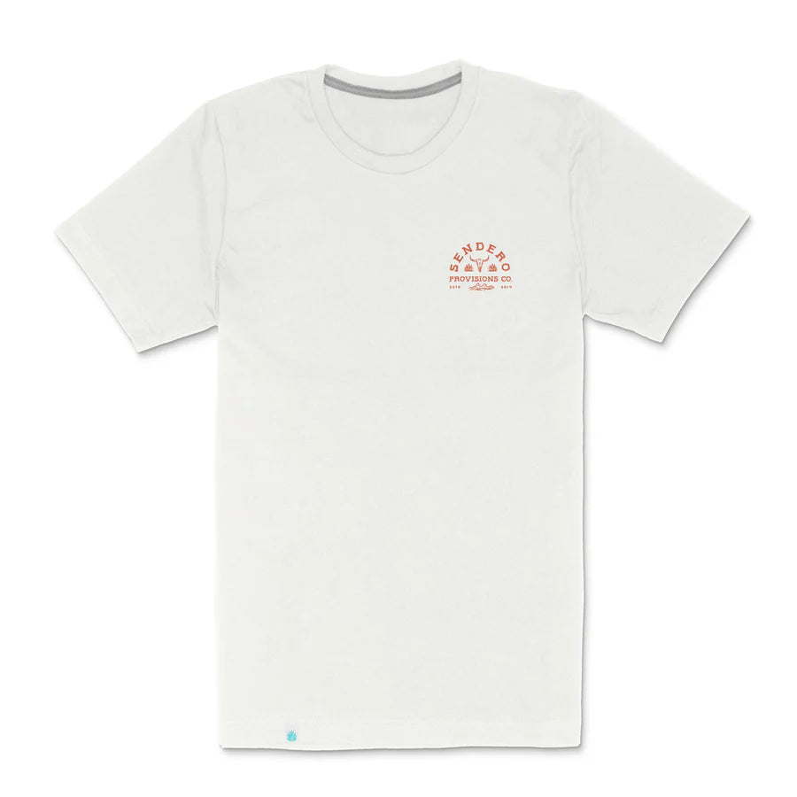 White De Sonora Tee with a small orange logo on the left chest.