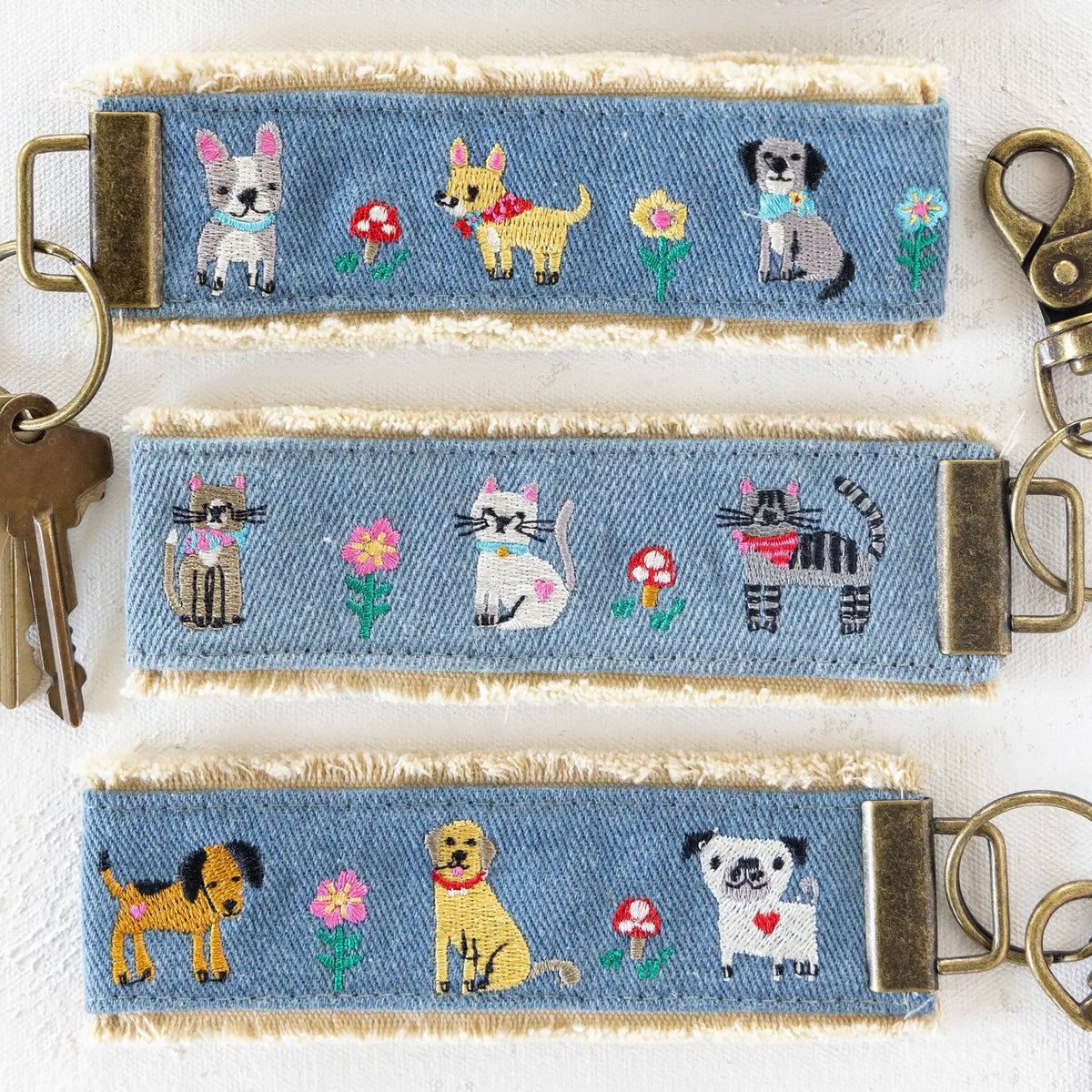 Embroidered Dog Wrist Keychain