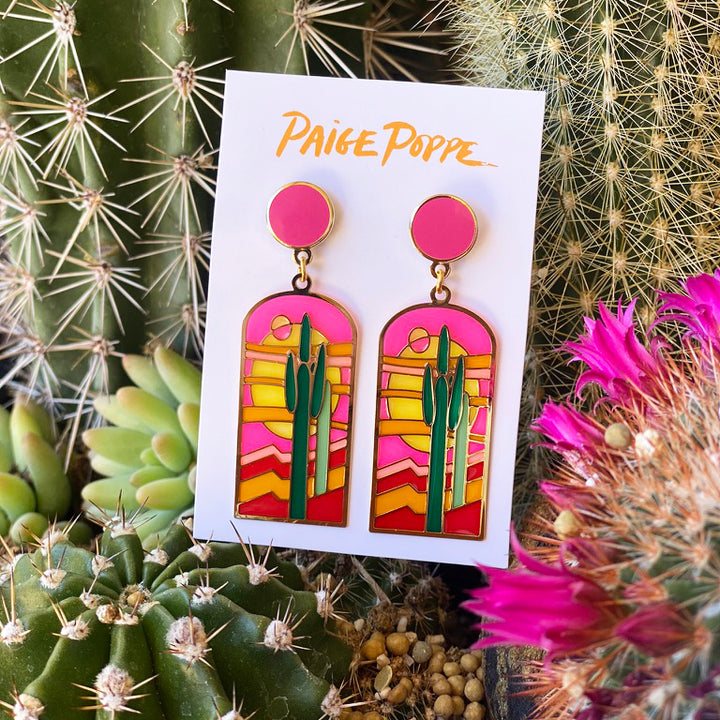 Stained Glass Saguaro Earrings