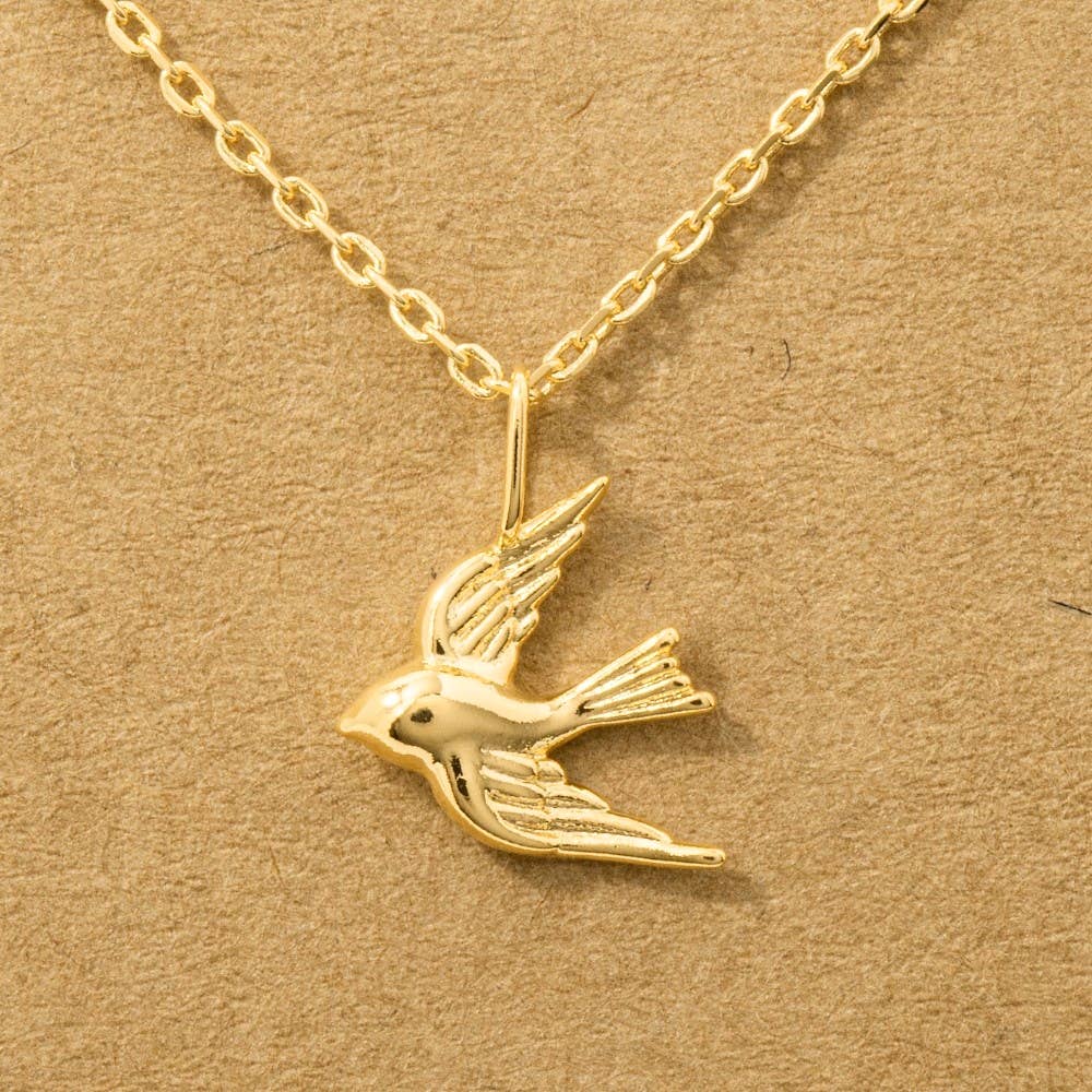 Gold Dipped Flying Bird Pendant Necklace